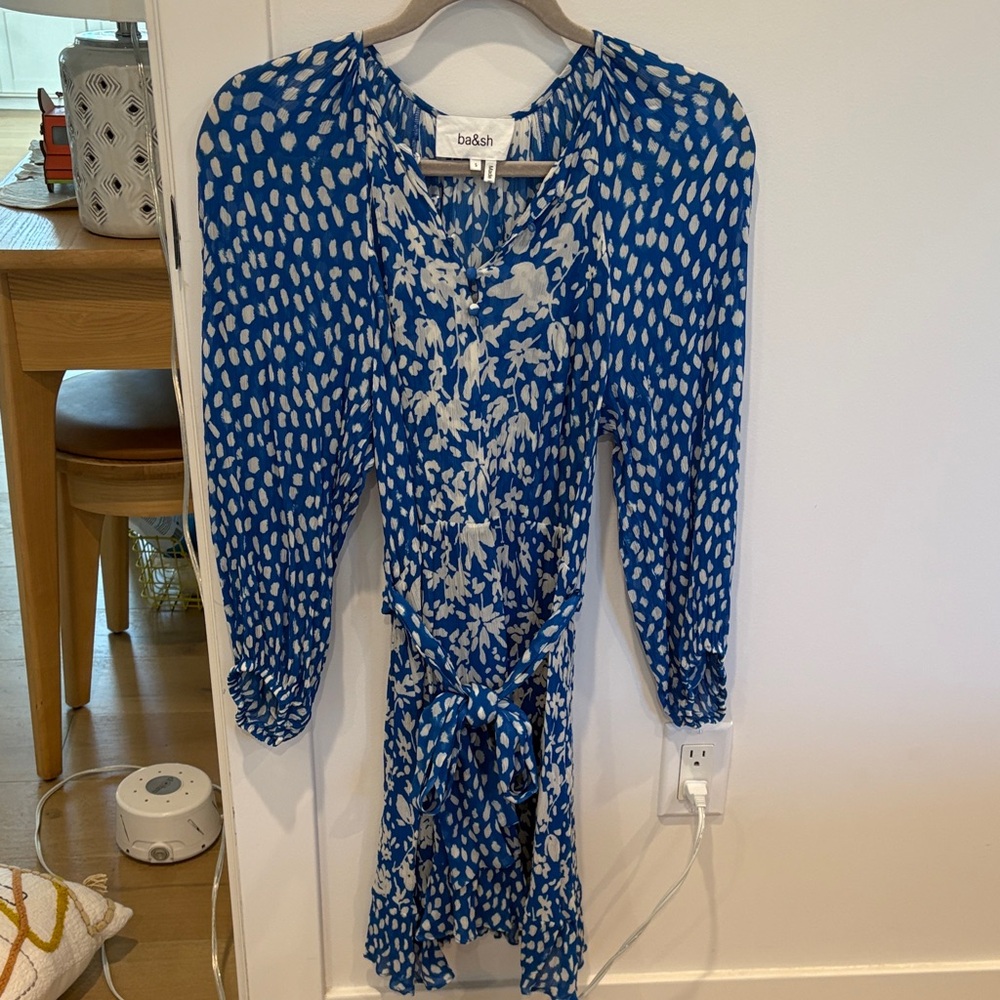ba&sh Long Sleeve Blue and White Dress